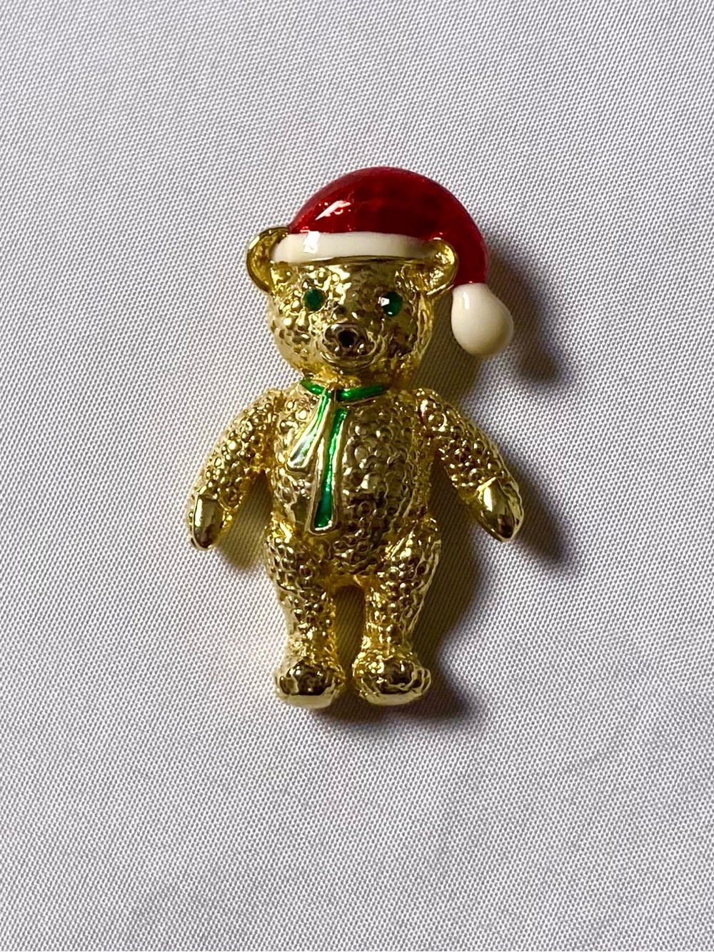 Vintage Gold Rhinestone Embellished Santa Teddy Bear Christmas Brooch